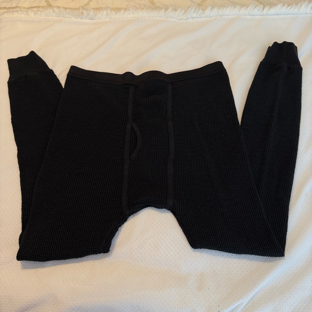 Morgan Mills Black thermal Waffle Knit Long Johns Men’s XL Cotton Long Underwear